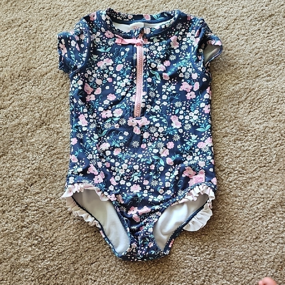 Ruffle Butts Floral One Piece Rashguard Swimsuit Size 4T